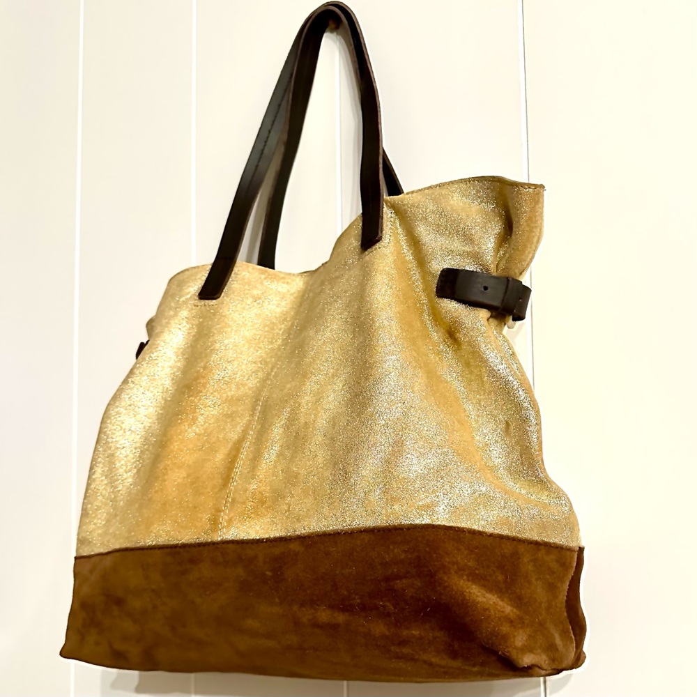 BODEN Metallic & Suede Genuine Leather Tote/Shoulder Bag, Buckled Side Detailing